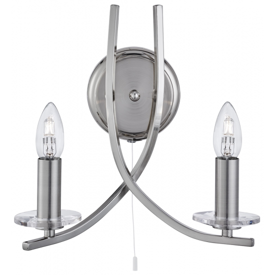 Ascona 2Lt Wall Light - Satin Silver & Clear Glass