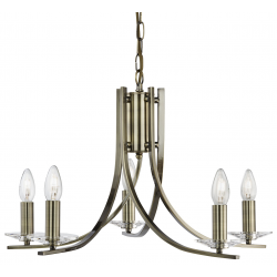 Ascona 5Lt Pendant - Antique Brass Metal & Glass