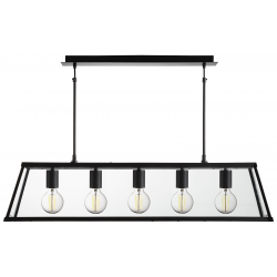 Voyager  5Lt Bar Pendant - Black Metal & Glass