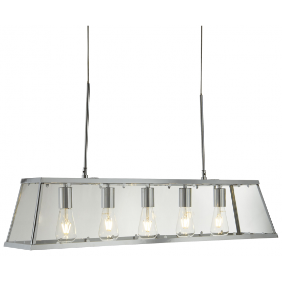 VOYAGER 5 LIGHT LANTERN BAR, CHROME, GLASS PANELS