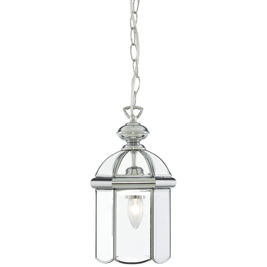 Bevelled Lantern Pendant  - Chrome Metal & Clear G