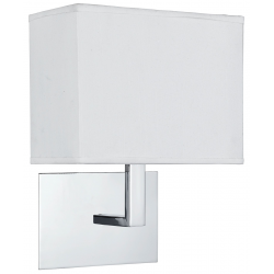 HOTEL CHROME WALL LIGHT WITH WHITE RECTANGULAR FABRIC SHADE, BLACK SWITCH