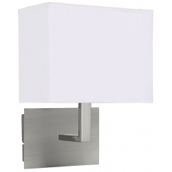 HOTEL SATIN SILVER WALL LIGHT WITH WHITE RECTANGULAR FABRIC SHADE, BLACK SWITCH
