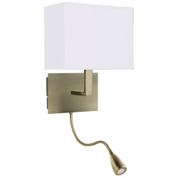 HOTEL WALL LIGHT ADJUSTABLE - 2LT W/BRACKET, LED FLEXI ARM, ANTIQUE BRASS, WHIT