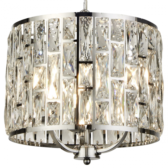 Bijou  3Lt Pendant - Chrome Metal & Crystal Glass