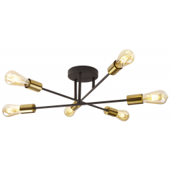 Armstrong 6Lt Semi-Flush - Black & Satin Brass Met
