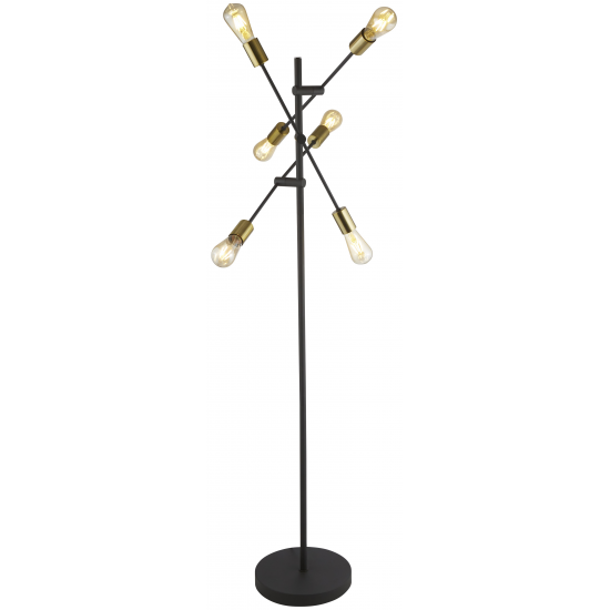 Armstrong  6Lt Floor Lamp - Black & Satin Brass Me