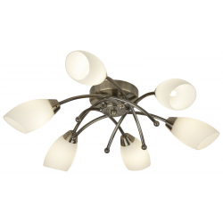 Opera 6Lt Flush -Antique Brass & Opal Glass