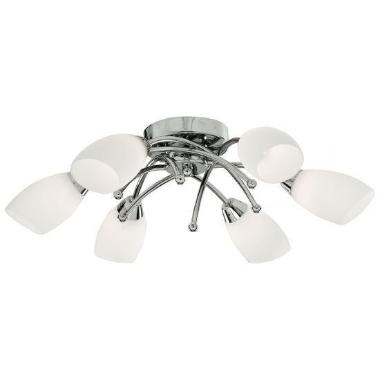 Opera 6Lt Flush -Chrome Metal & Opal Glass
