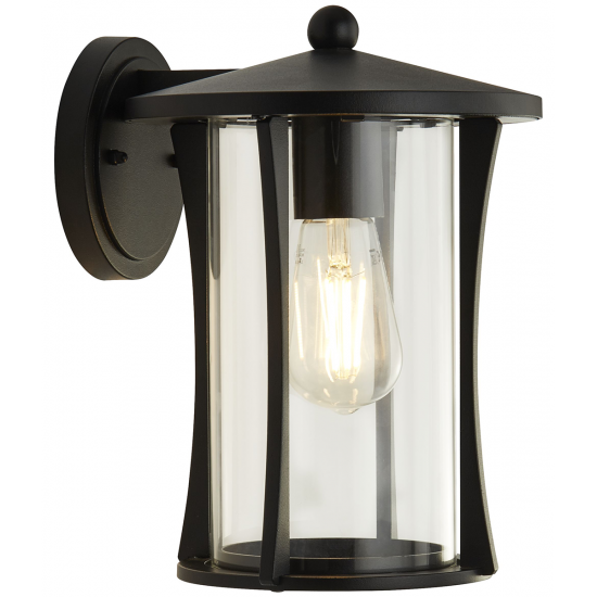 Pagoda Outdoor Wall Light- Black Metal & Clear Gla