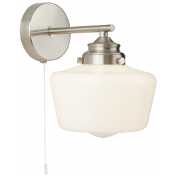 School House  Wall Light  - Satin Silver Metal & O