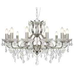 Paris 12Lt Chandelier -  Satin Silver & Clear Crys