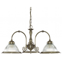 American Diner 3Lt Pendant - Antique Brass & Ribbe