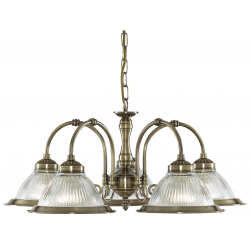 American Diner 5Lt Pendant - Antique Brass & Ribbe