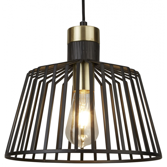 Bird Cage  Pendant  - Black & Satin Brass Metal