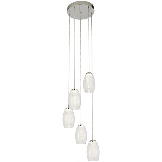 Cyclone 5Lt Multi-Drop Pendant - Chrome Metal & Gl